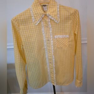 Vintage 70's Levis Gals Yellow & White Gingham Check Shirt Eylet Western Revival